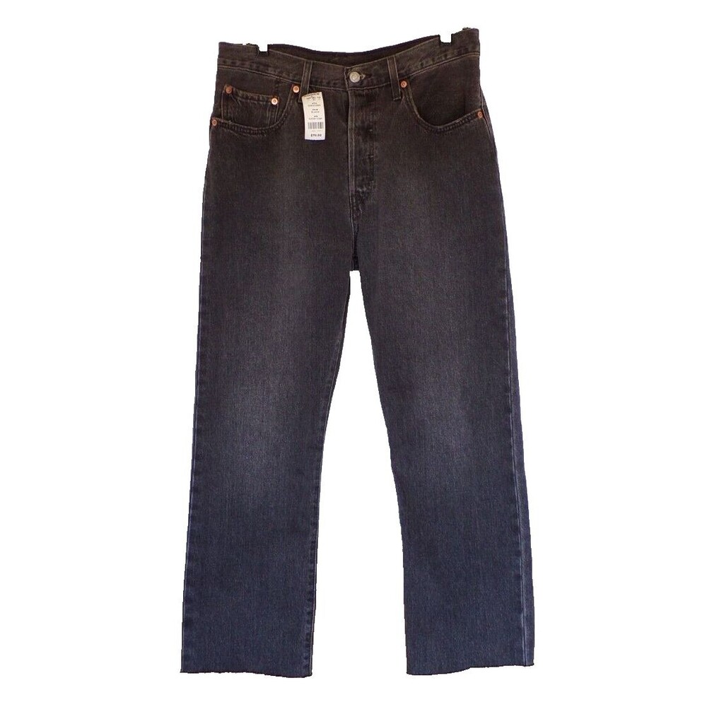 Levi's 501 Black High Rise Straight Raw Frayed Hem Cropped Jeans Sz M 30x30 NWT!